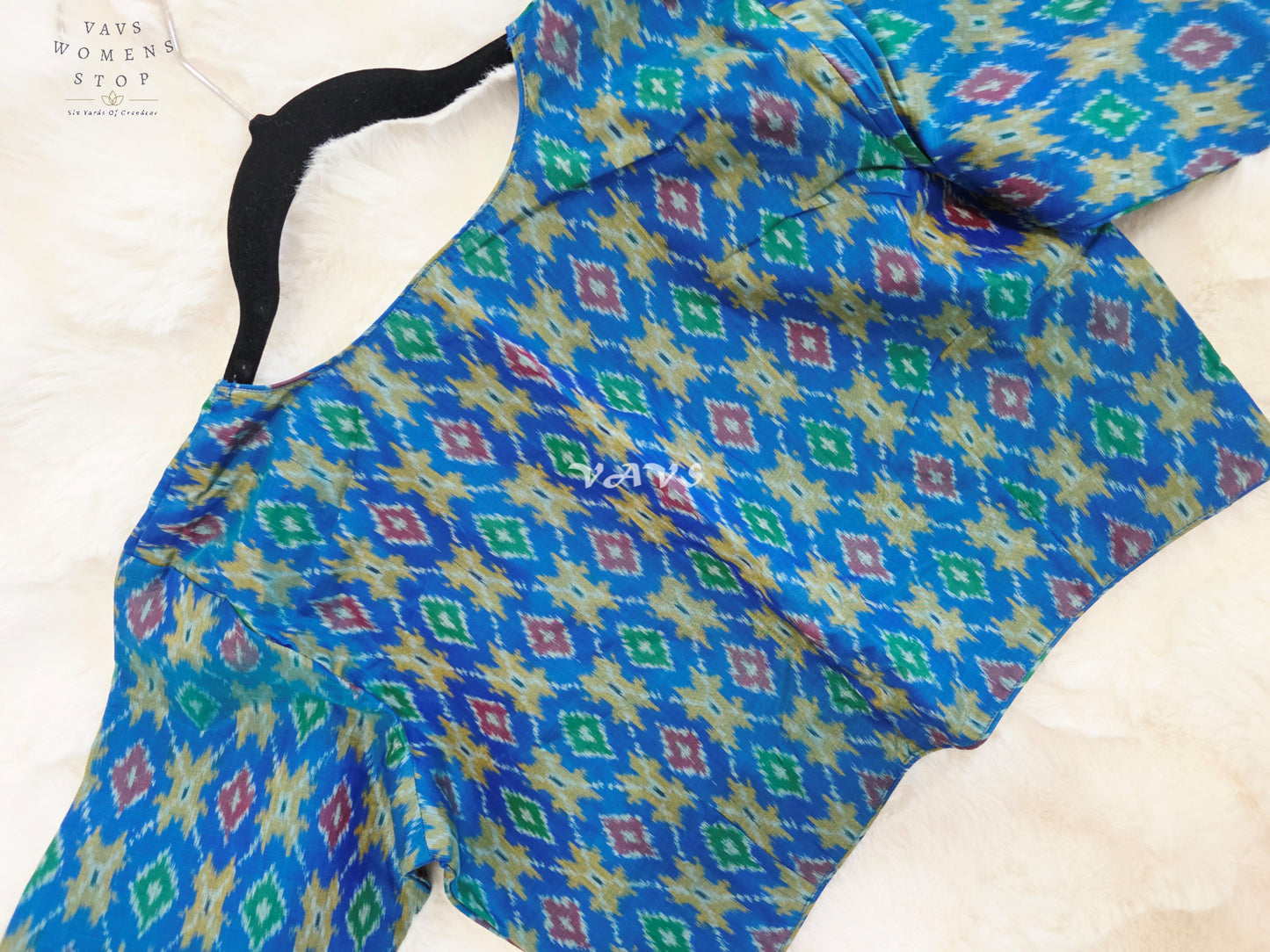 Royal Sapphire Blue Pure Sico Ikkat Pochampally Designer Stitched Blouse