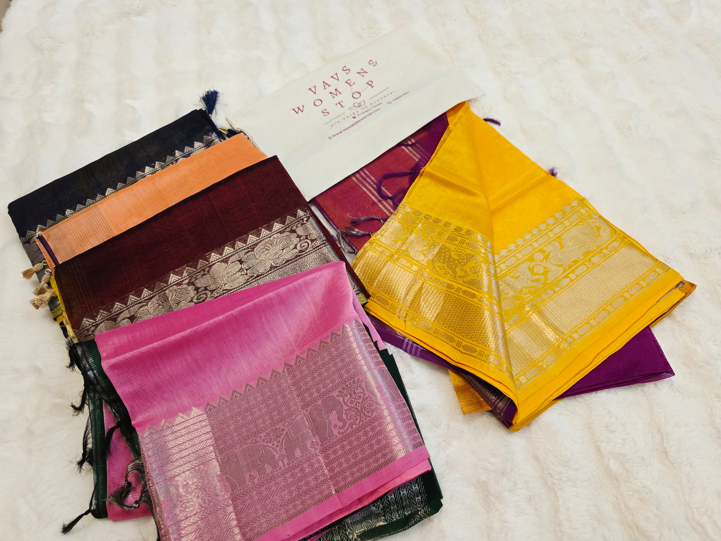Mangalagiri Handloom Silk Cotton Sarees with Blouse Pieces – 5-Piece Set