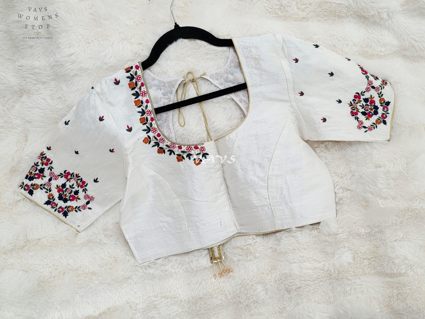 Regal Pearl Ivory Hand Embroidered Maggam Work Designer Blouse | Size 38-44