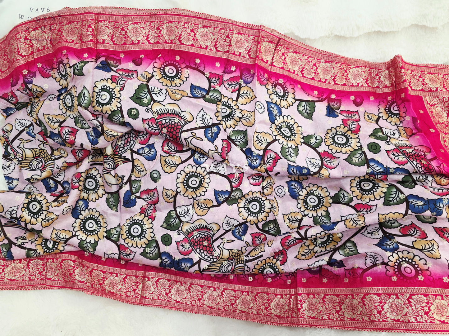 Pure Chinon Kalamkari Print Benarasi Silk Duppata