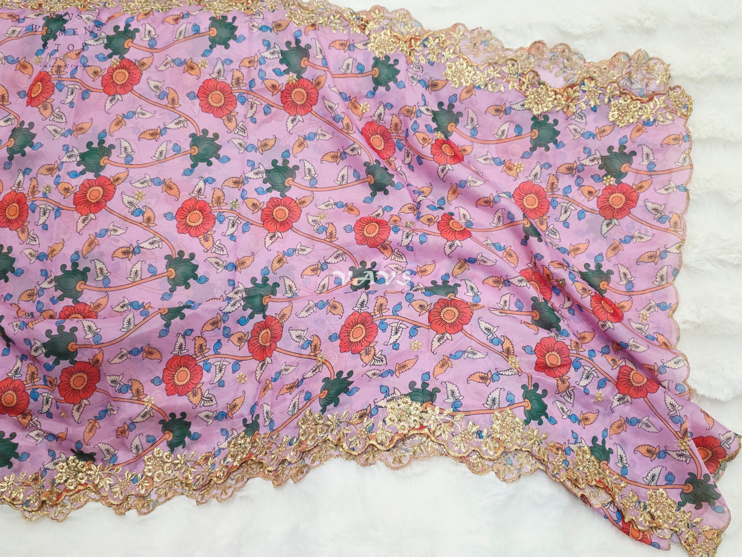 Soft Organza Kalamkari Cutwork Duppata