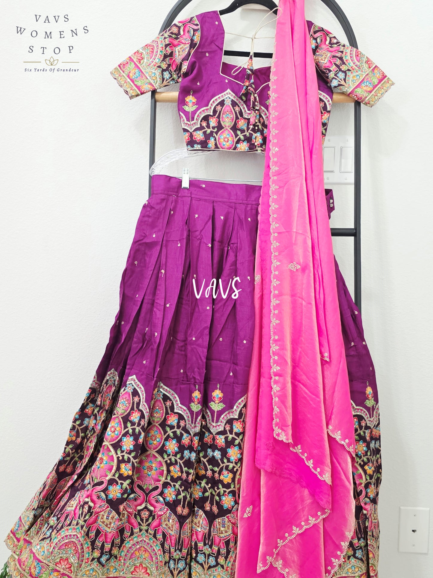 Royal Wine Soft Munga Kalamkari Embroidered Half Saree | Blouse 32-38