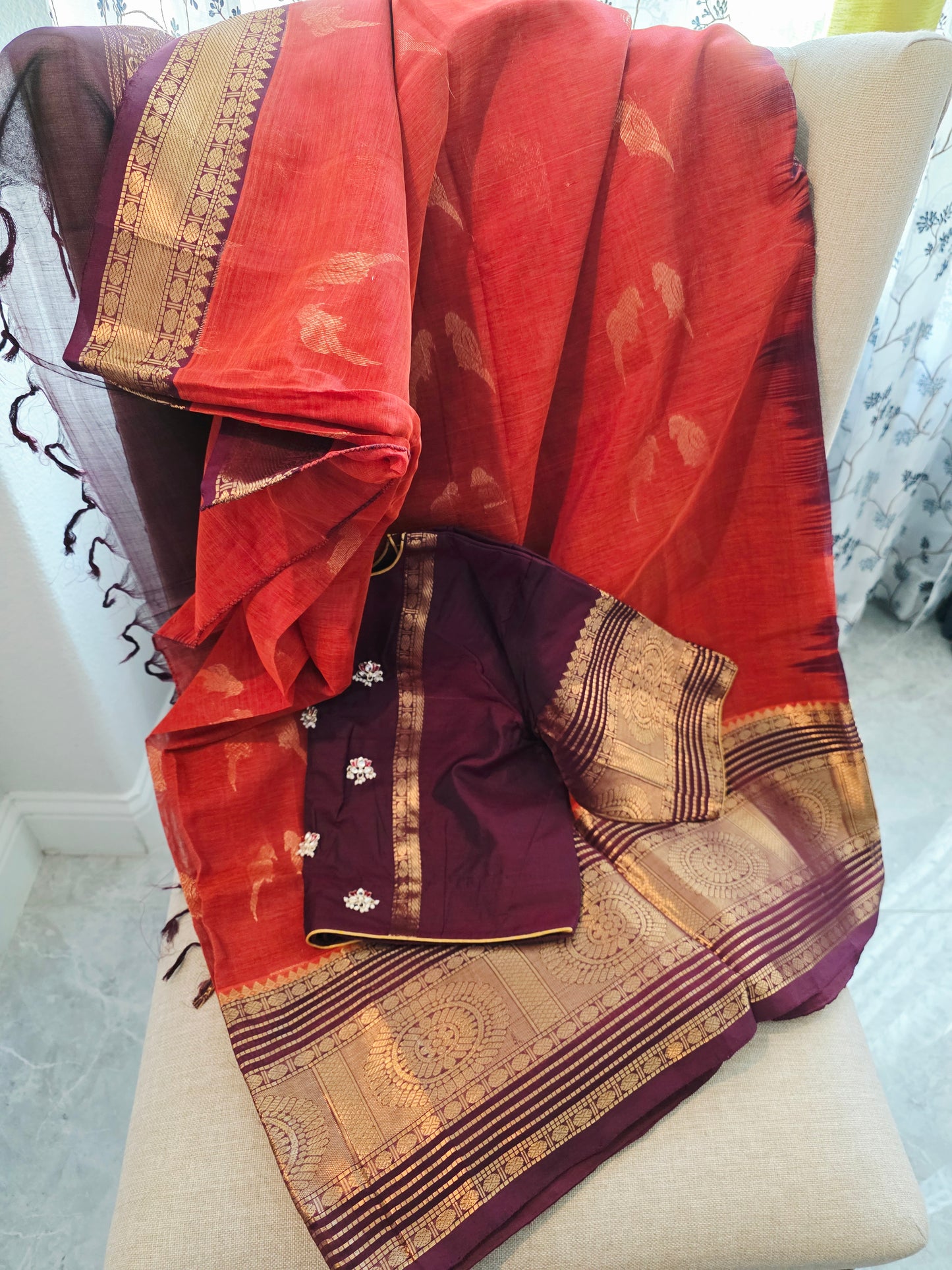Mangalagiri Pattu Saree with Stitched Blouse