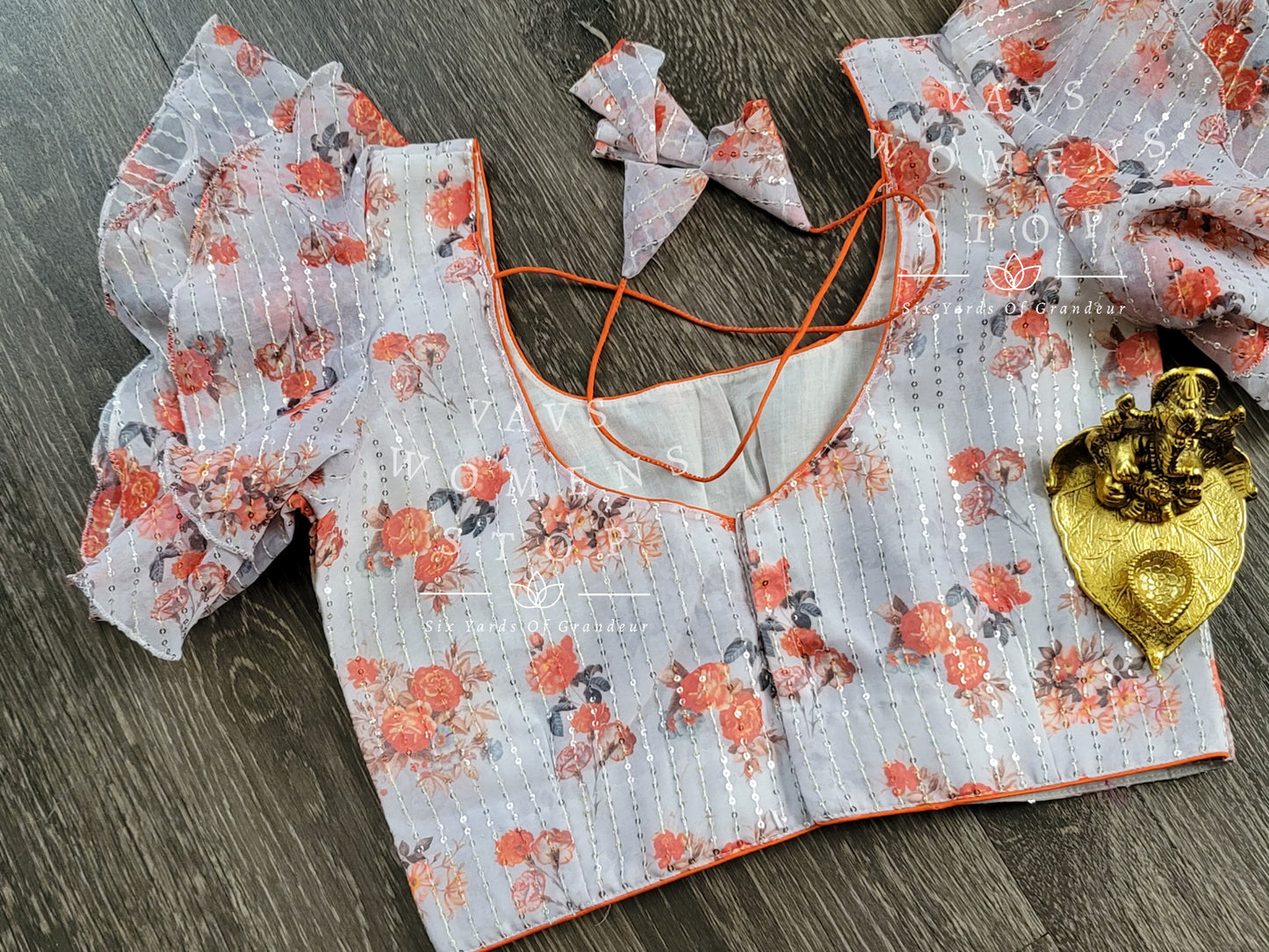 Sequins Floral Ruffle Sleeves Pattern Blouse