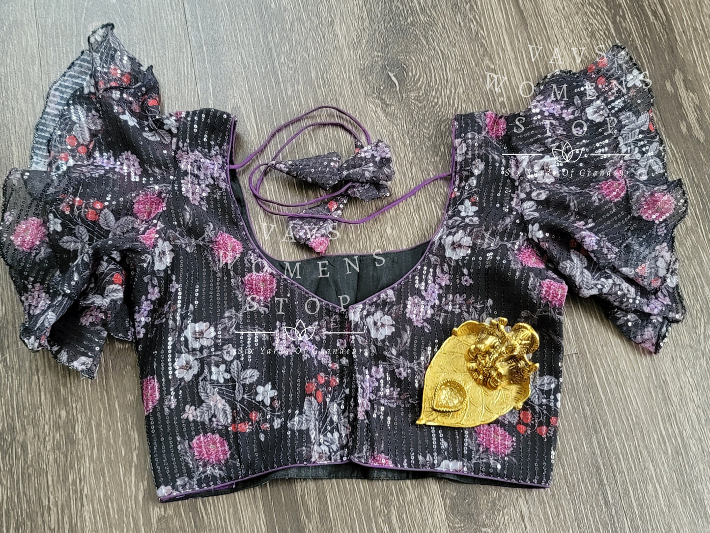 Sequins Floral Ruffle Sleeves Pattern Blouse