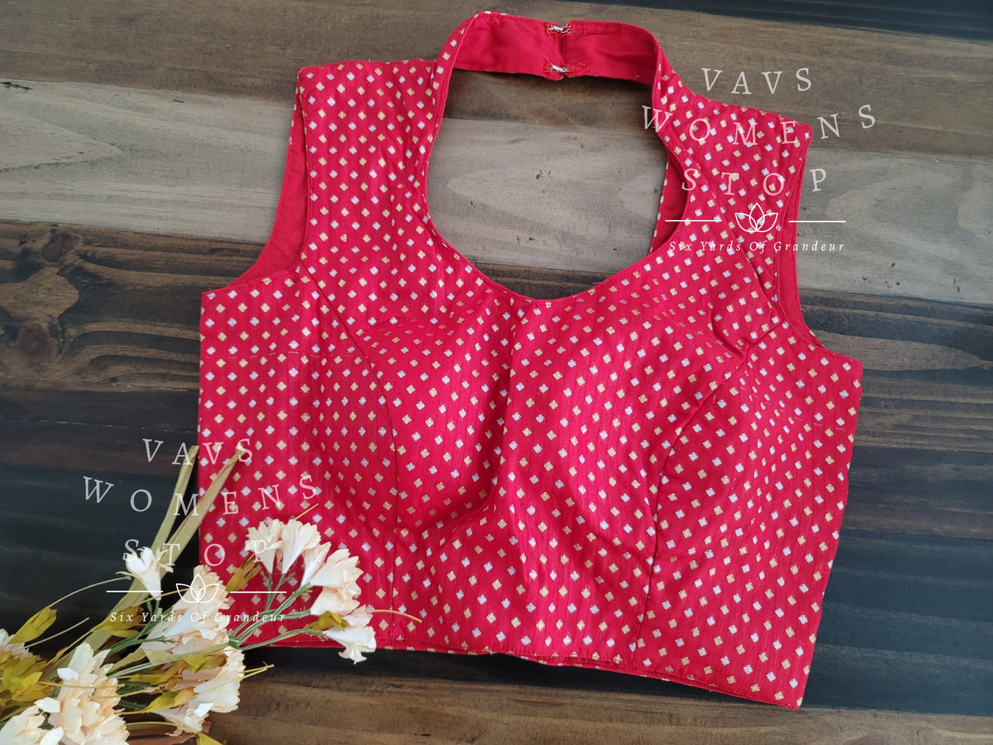 Red Benarasi Sleeveless Blouse