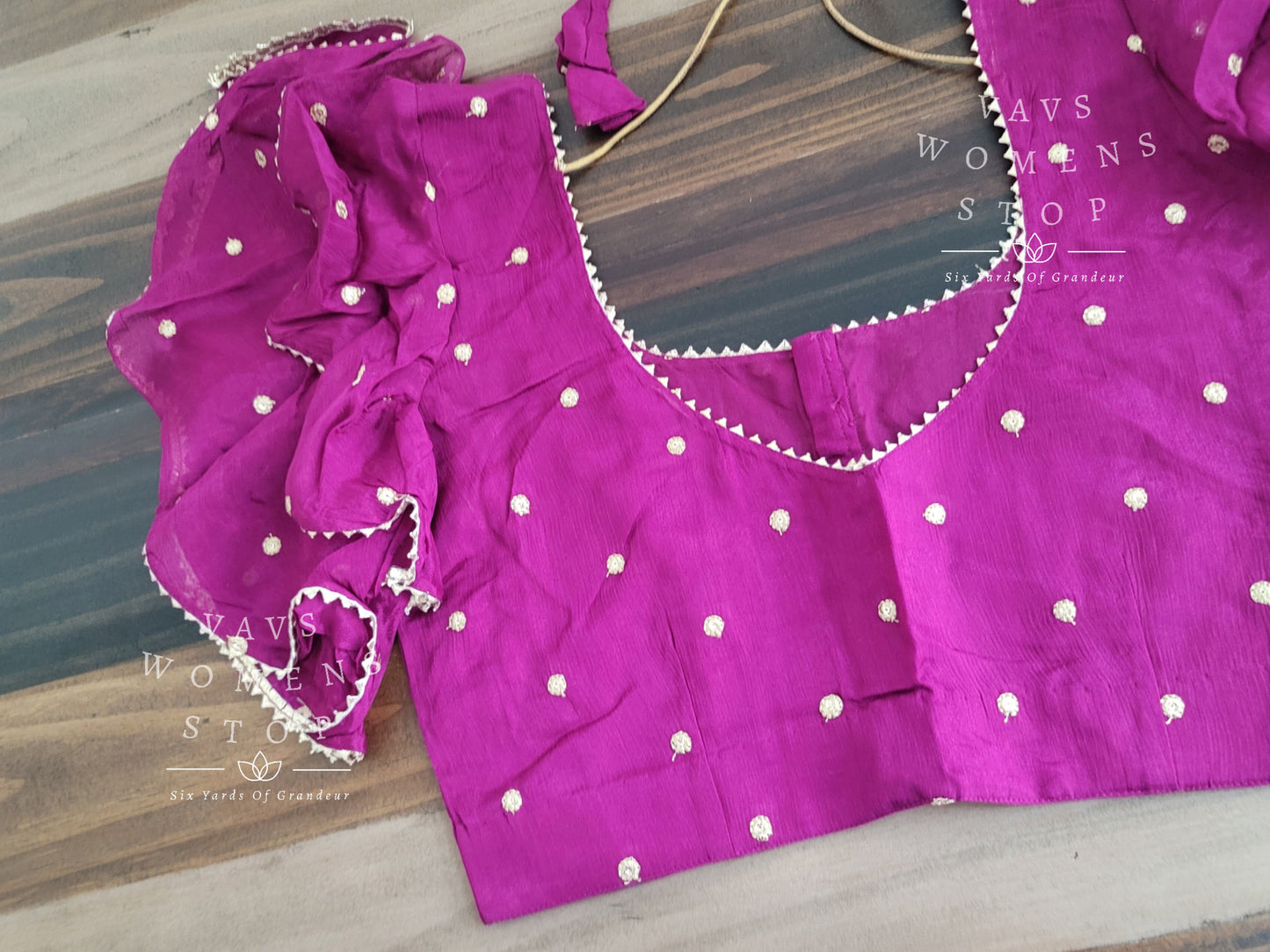 Chinon Chiffon Sequins Embroidery Ruffle Sleeves Blouse