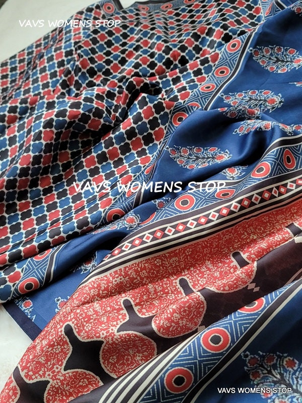Contemporary Style Designer Ajrakh Prints Satin Saree