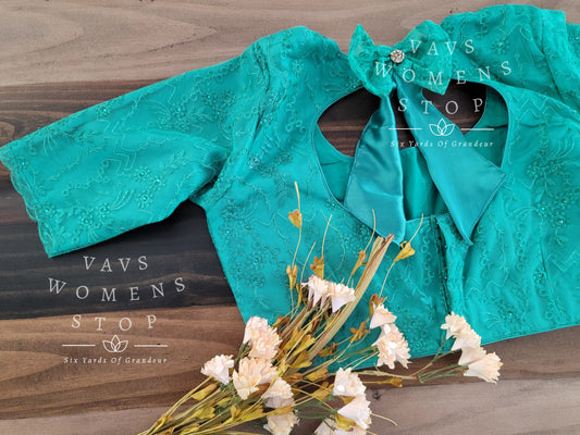 Designer Teal Green Net Blouse