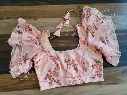 Floral Prints Ruffle Sleeves Blouse