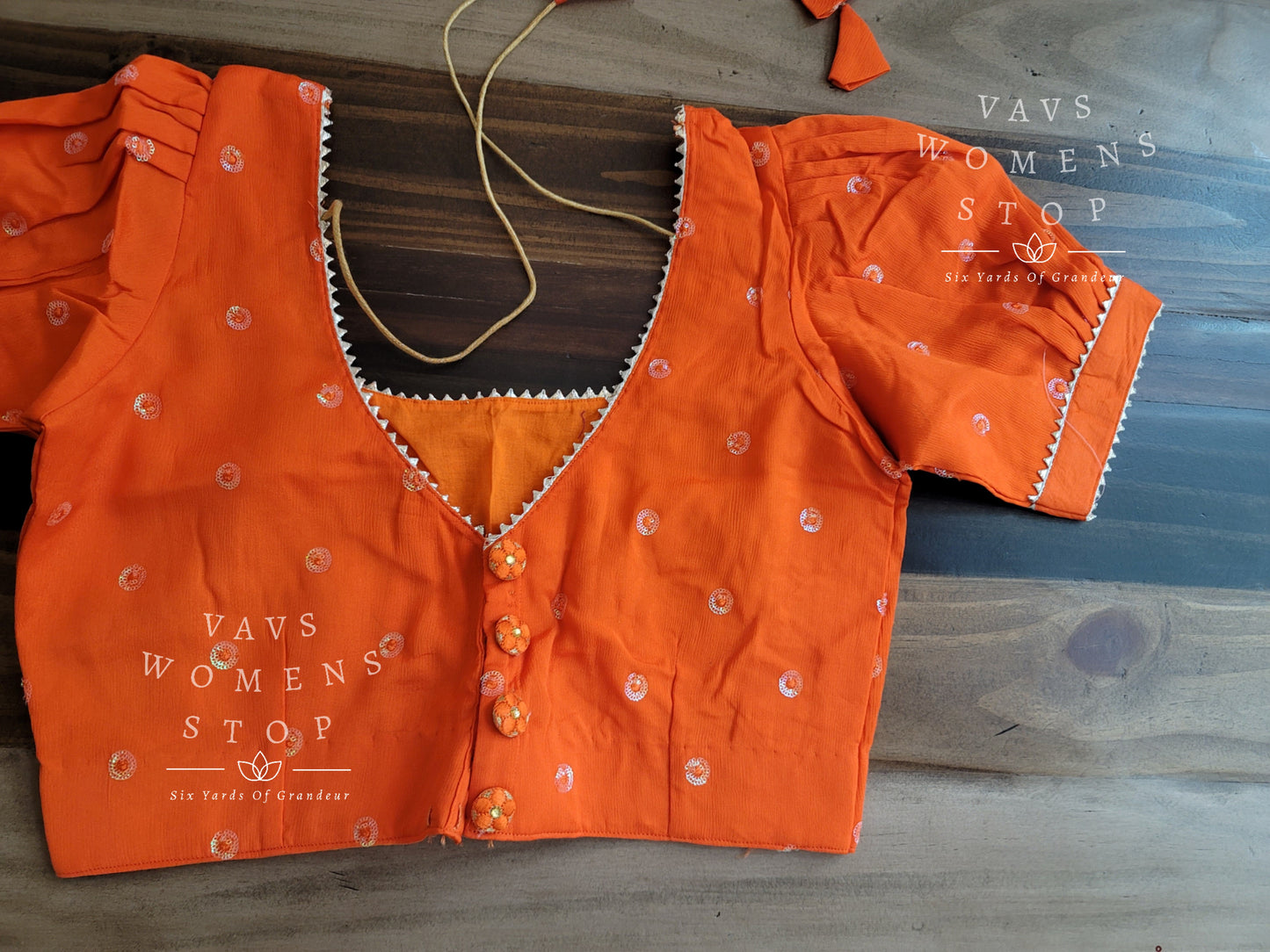 Chinon Chiffon Puff Sleeve Orange Blouse