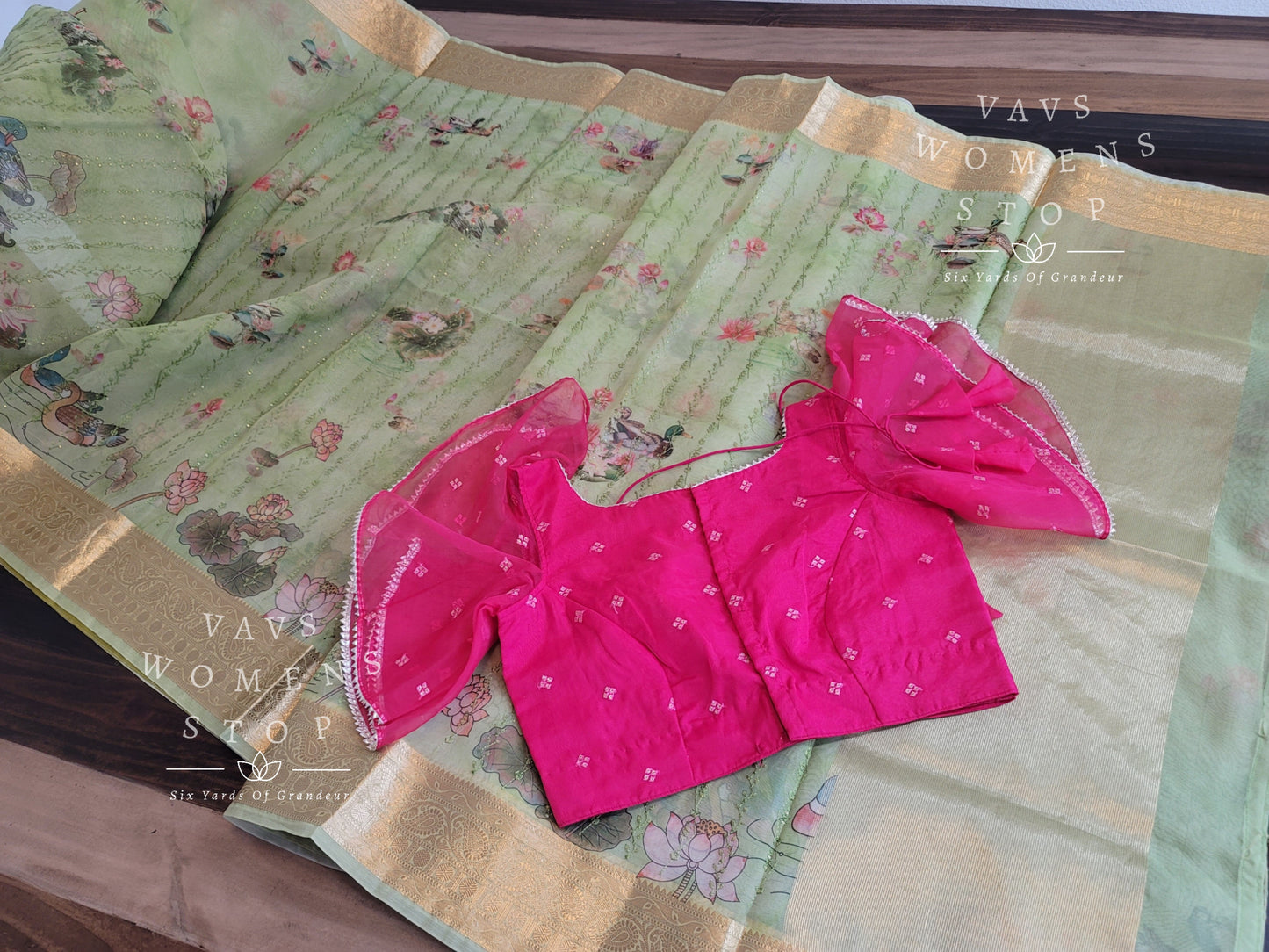 Fancy Semi Organza Silk Saree - Organza Blouse