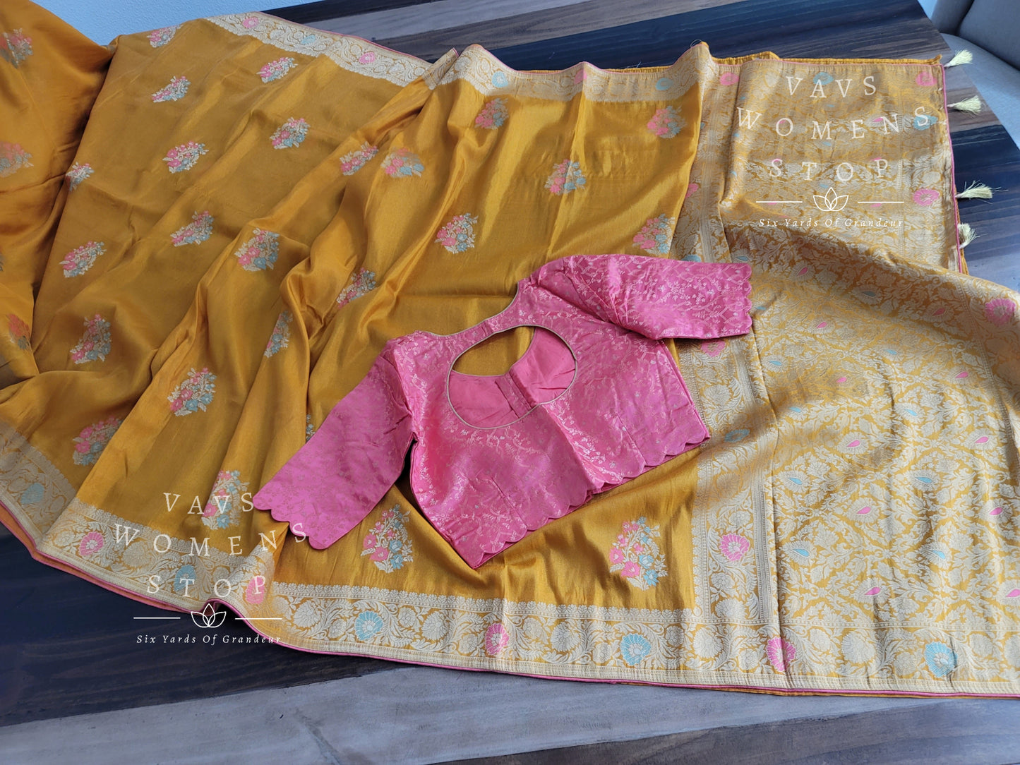 Designer Munga Silk Tissue Saree - Pure Benarasi Silk Blouse