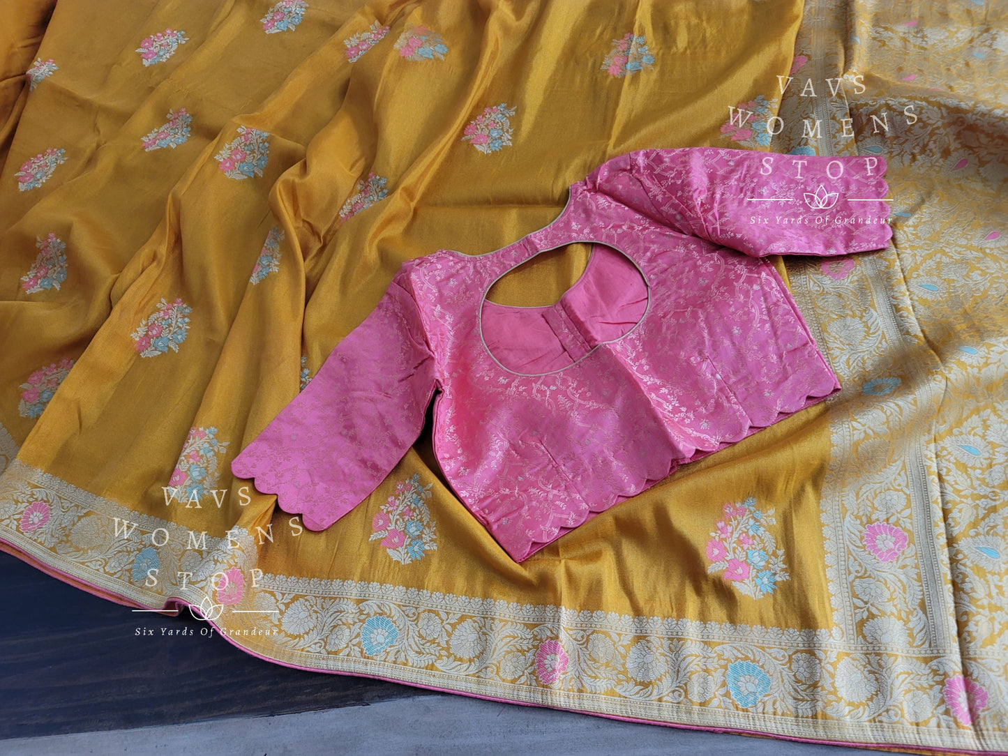 Designer Munga Silk Tissue Saree - Pure Benarasi Silk Blouse