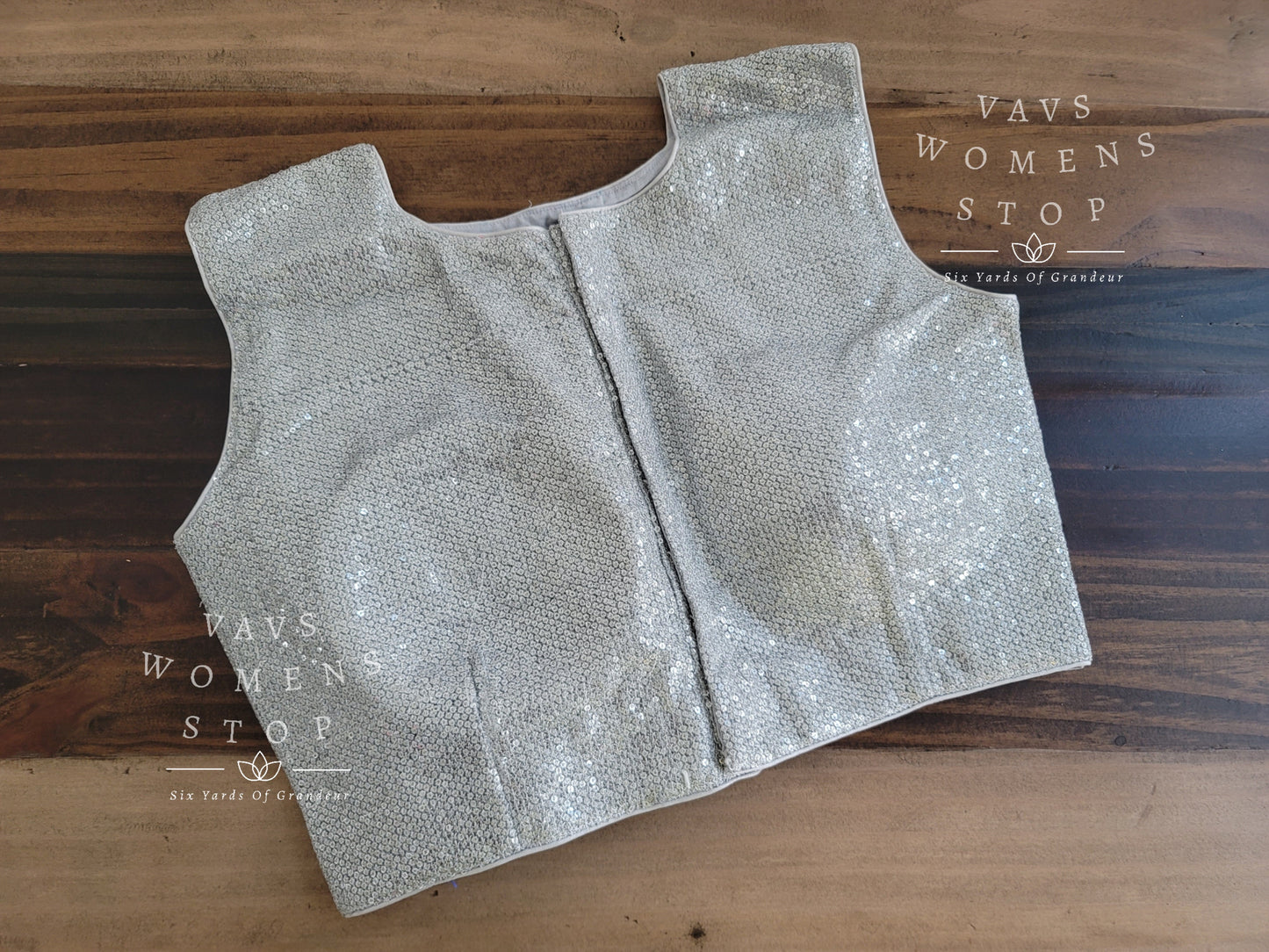 Silver Sequins Sleeveless Blouse