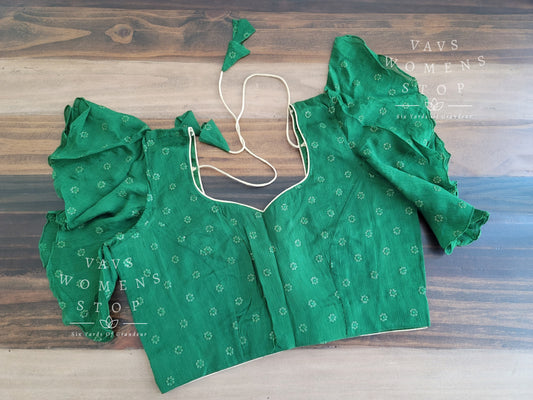 Ruffle Sleeves Chinon Chiffon Green Blouse