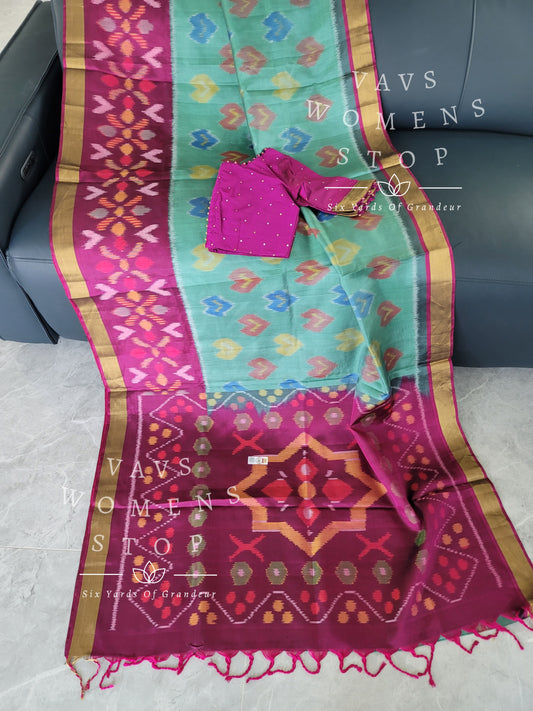 Pure Kanchi Pochampally Weaving Designer Soft Silk Saree - Blouse