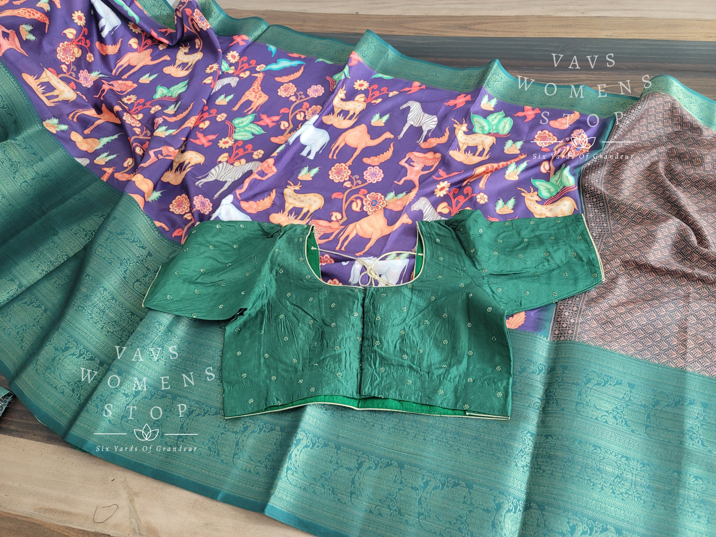 Kalamkari Print Semi Benarasi Soft Silk Saree - Blouse