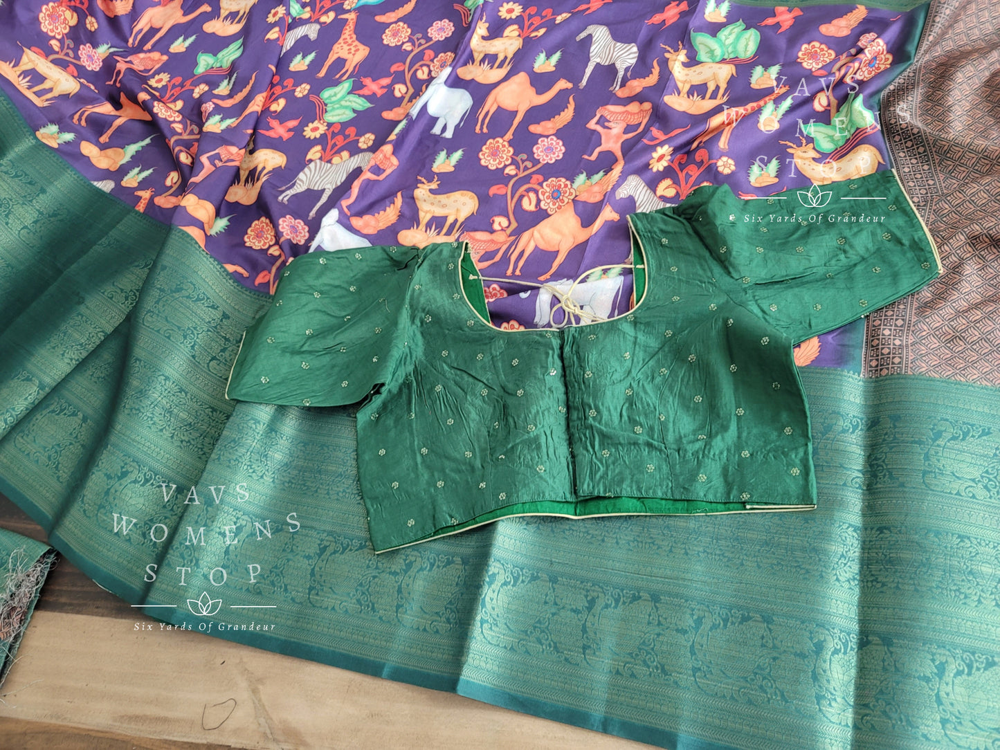 Kalamkari Print Semi Benarasi Soft Silk Saree - Blouse