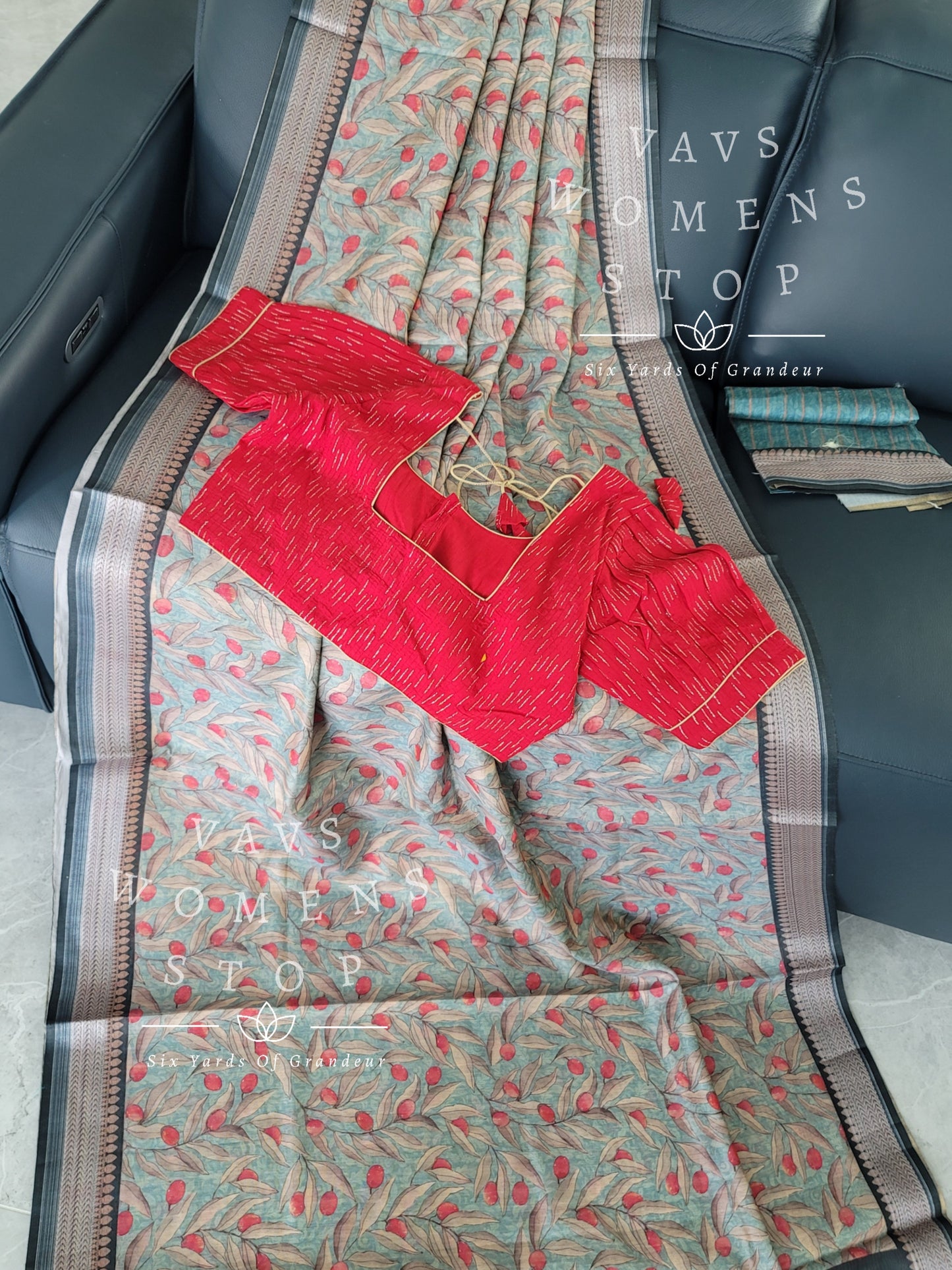 Linen Kota Cotton Saree - Designer Silk Cotton Blouse