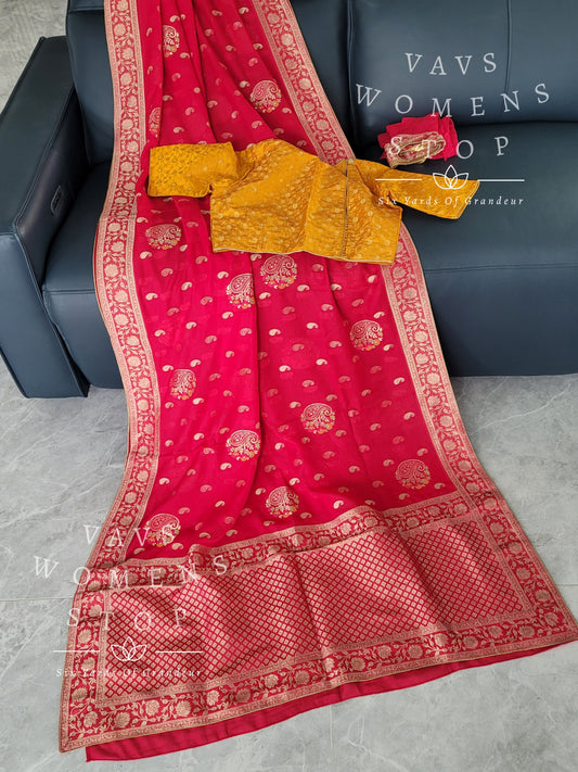 Designer Soft Khaddi Organzaa Silk Saree - Pure Benarasi Blouse