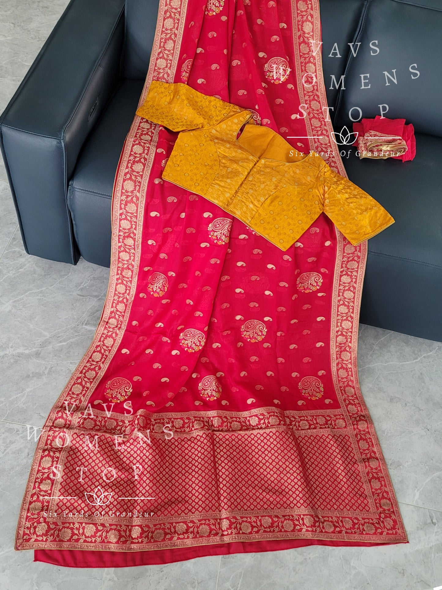 Designer Soft Khaddi Organzaa Silk Saree - Pure Benarasi Blouse
