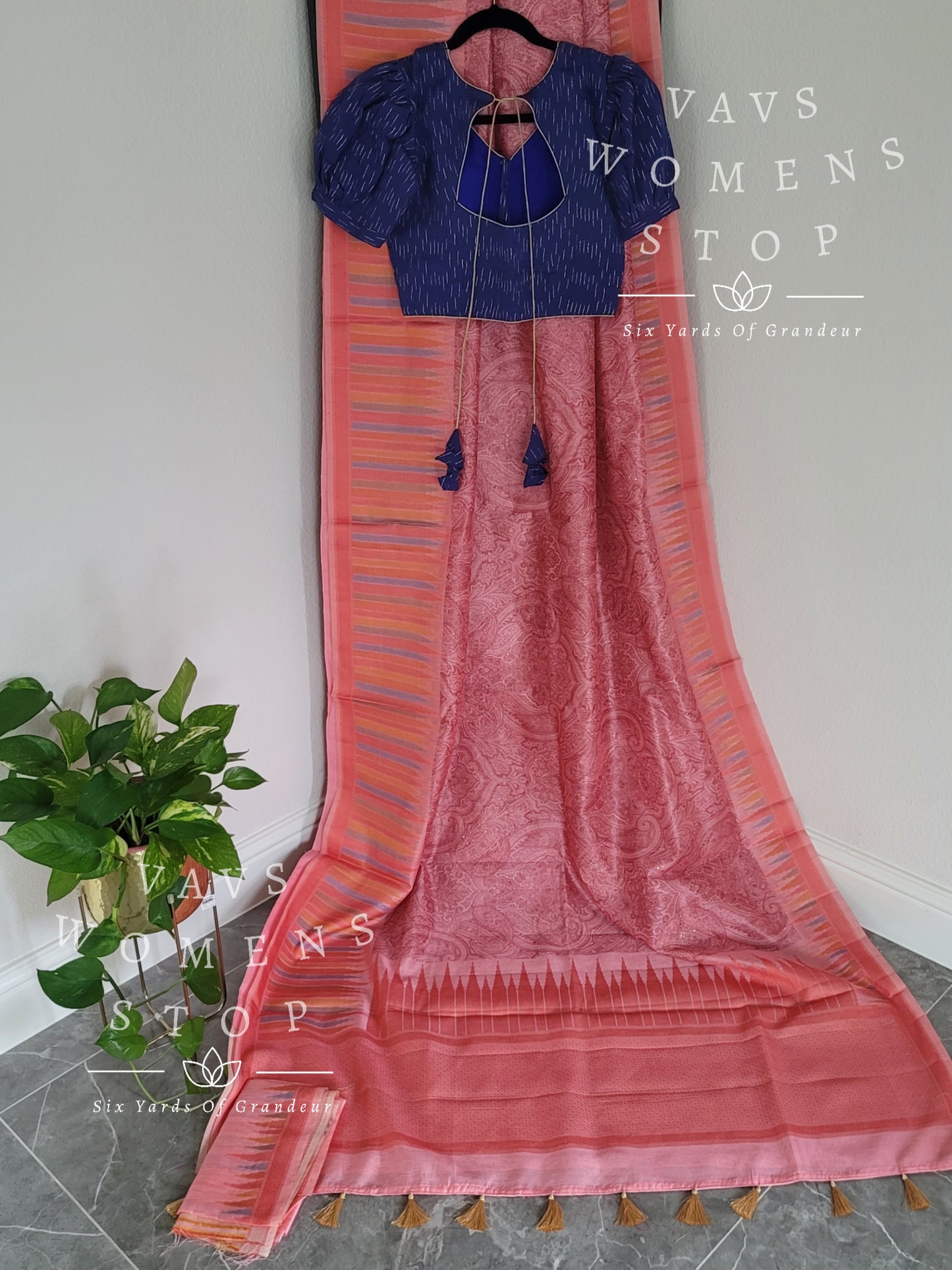 Soft Kota Tussar Rawsilk Saree - Designer Cotton Blouse