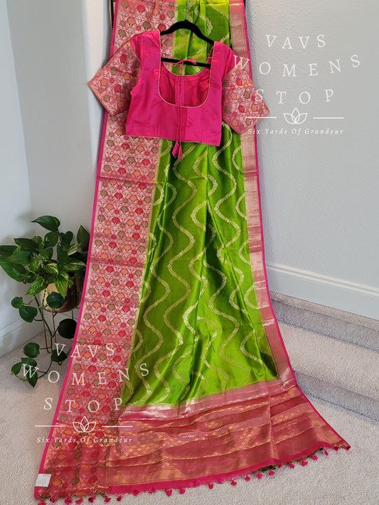 Handwoven Pure Chiniya Silk Saree - Blouse