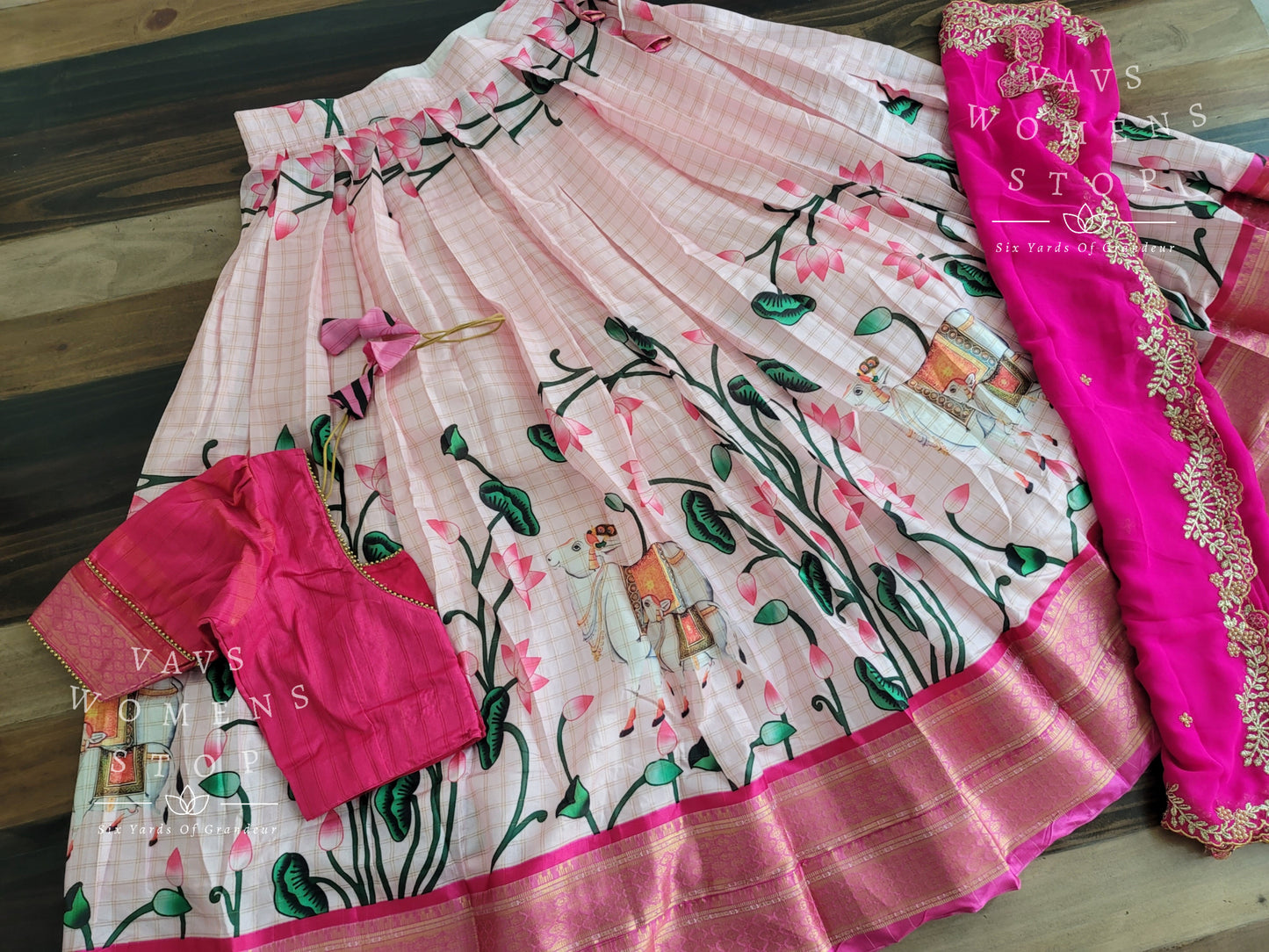 Semi Gadwal Silk Cotton Designer Pichwai Print Half Saree/ Lehenga Set