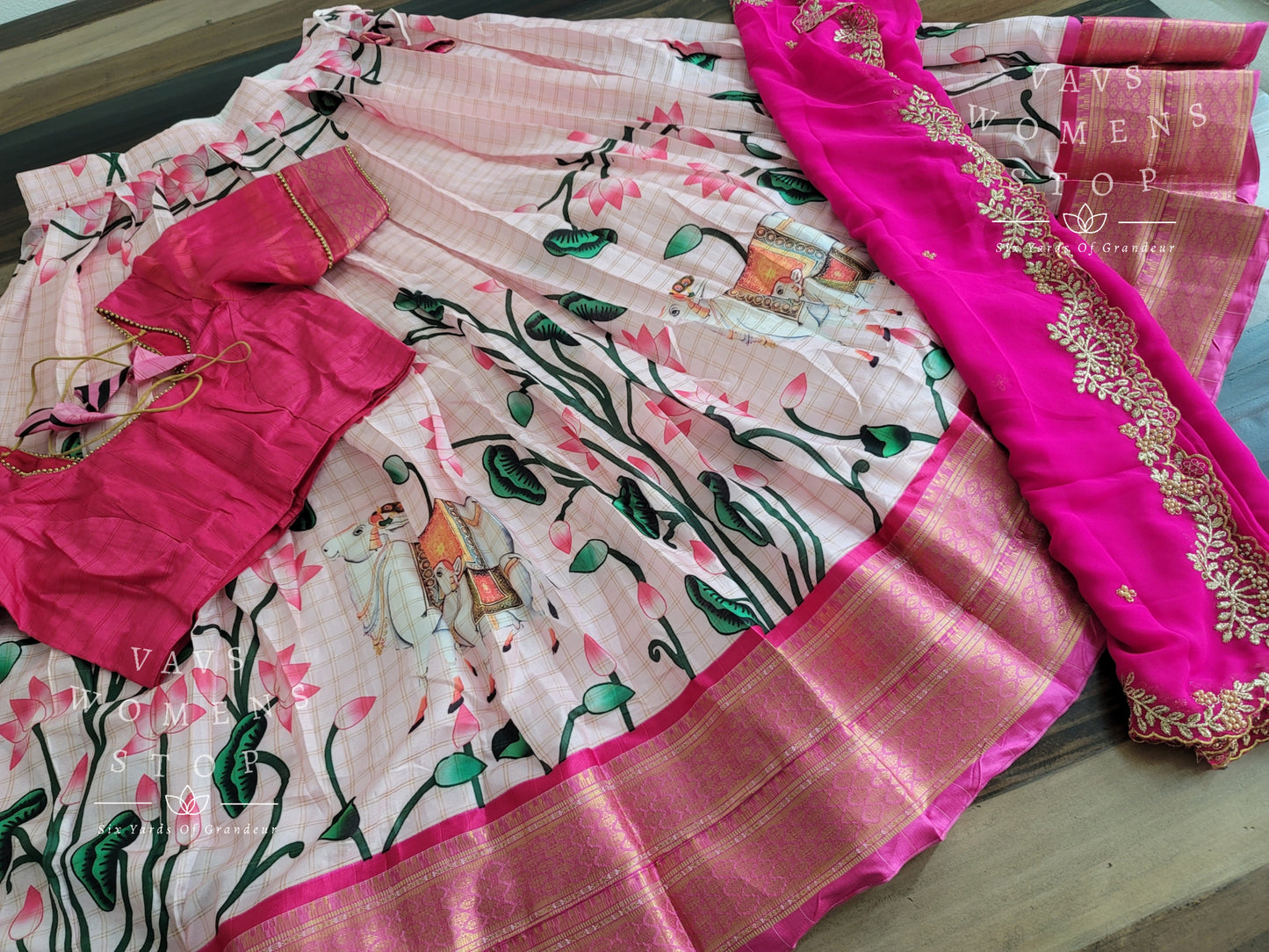 Semi Gadwal Silk Cotton Designer Pichwai Print Half Saree/ Lehenga Set