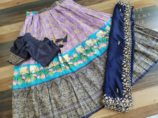 Benarasi Silk Kalamkari Print Half Saree/ Lehenga Set