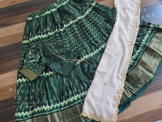 Munga Benarasi Patola Half Saree/ Lehenga Set