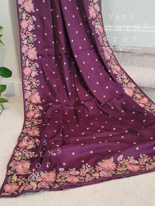 Butter Soft Tussar Silk Embroidered Saree