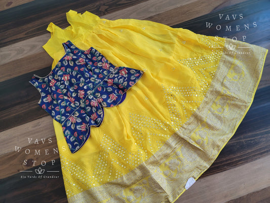 Foil Mirror Georgette Lehenga Kalamkari Croptop Blouse