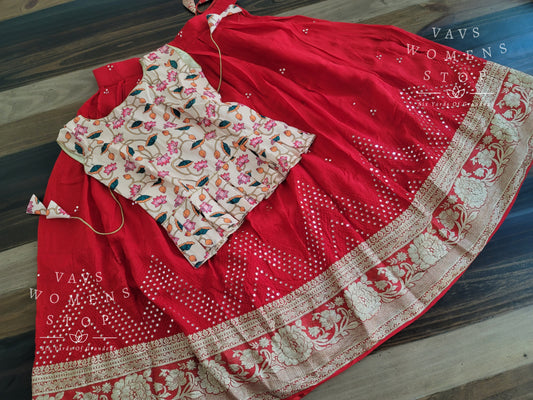 Foil Mirror Georgette Lehenga Kalamkari Croptop Blouse