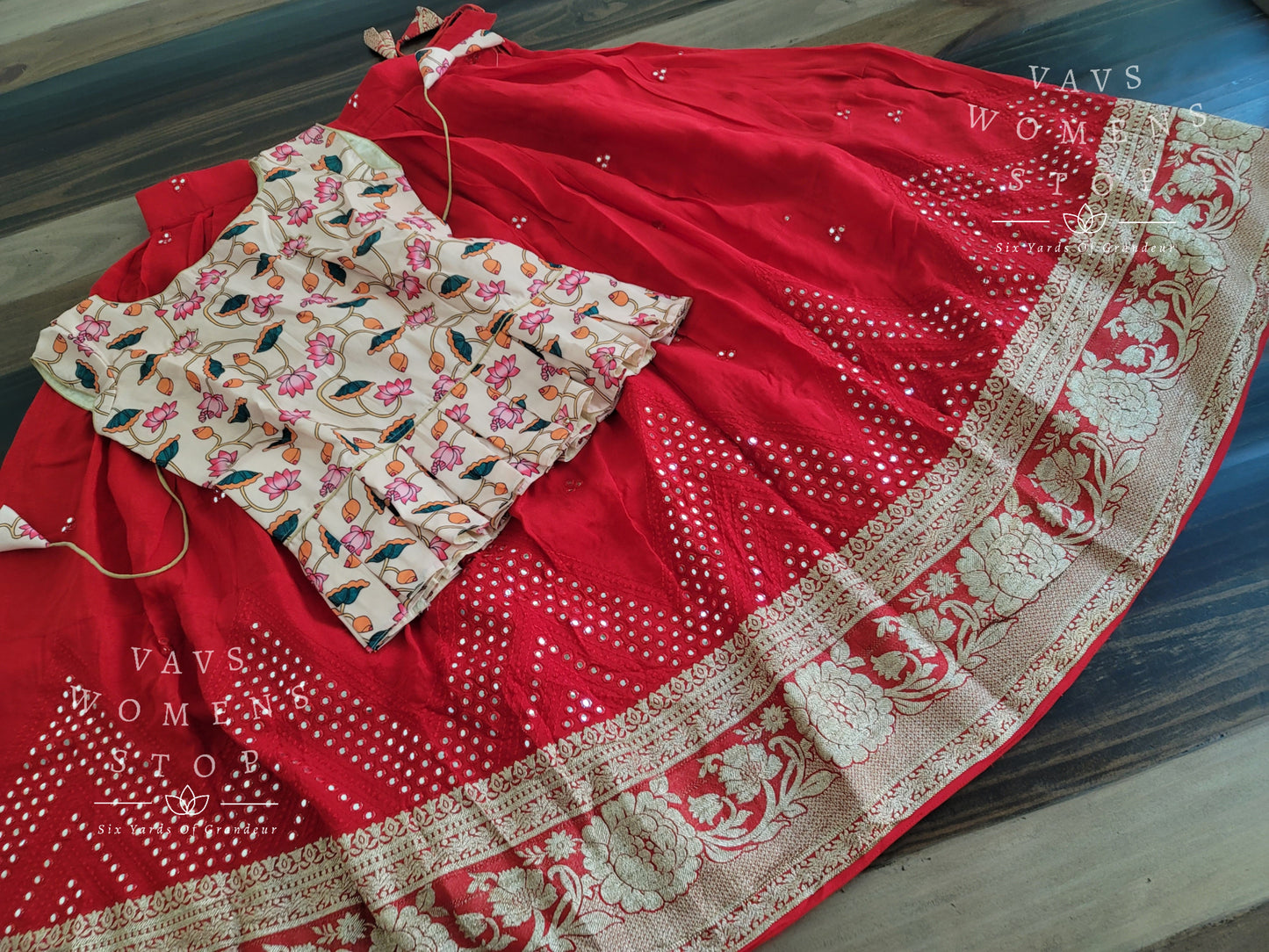 Foil Mirror Georgette Lehenga Kalamkari Croptop Blouse