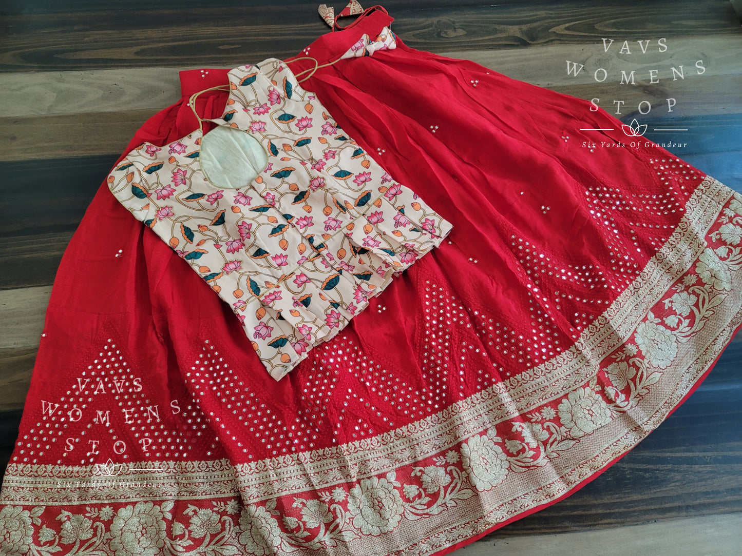 Foil Mirror Georgette Lehenga Kalamkari Croptop Blouse