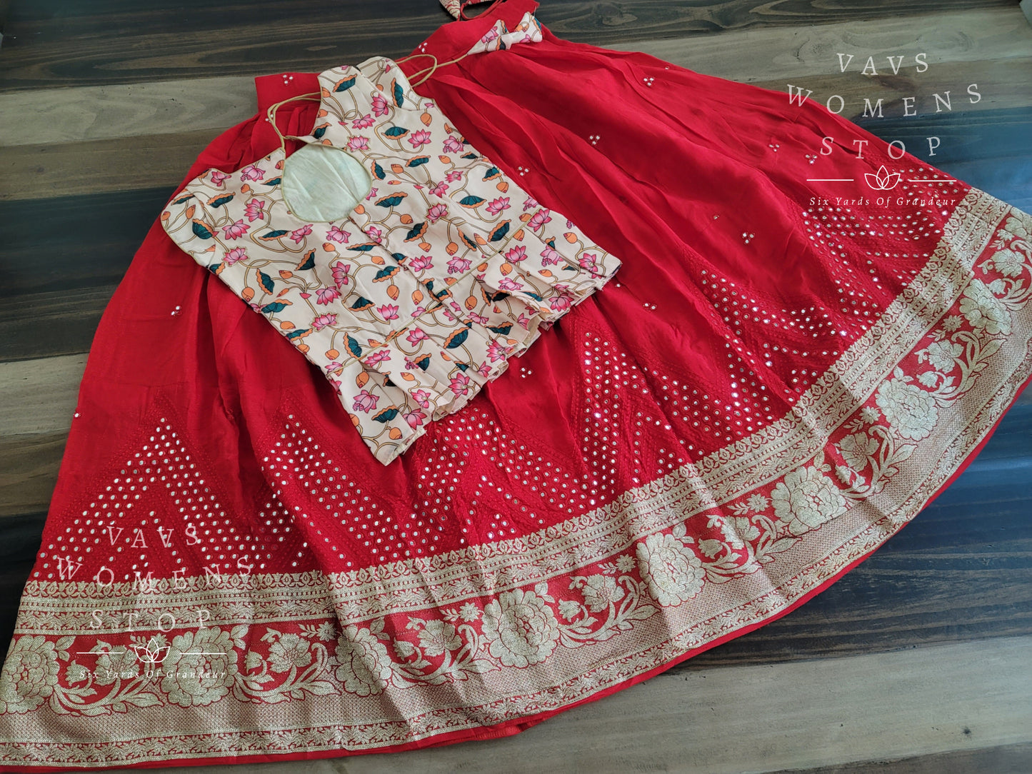 Foil Mirror Georgette Lehenga Kalamkari Croptop Blouse