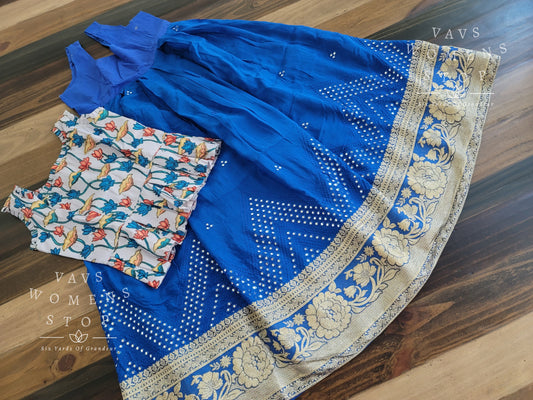 Foil Mirror Georgette Lehenga Kalamkari Croptop Blouse