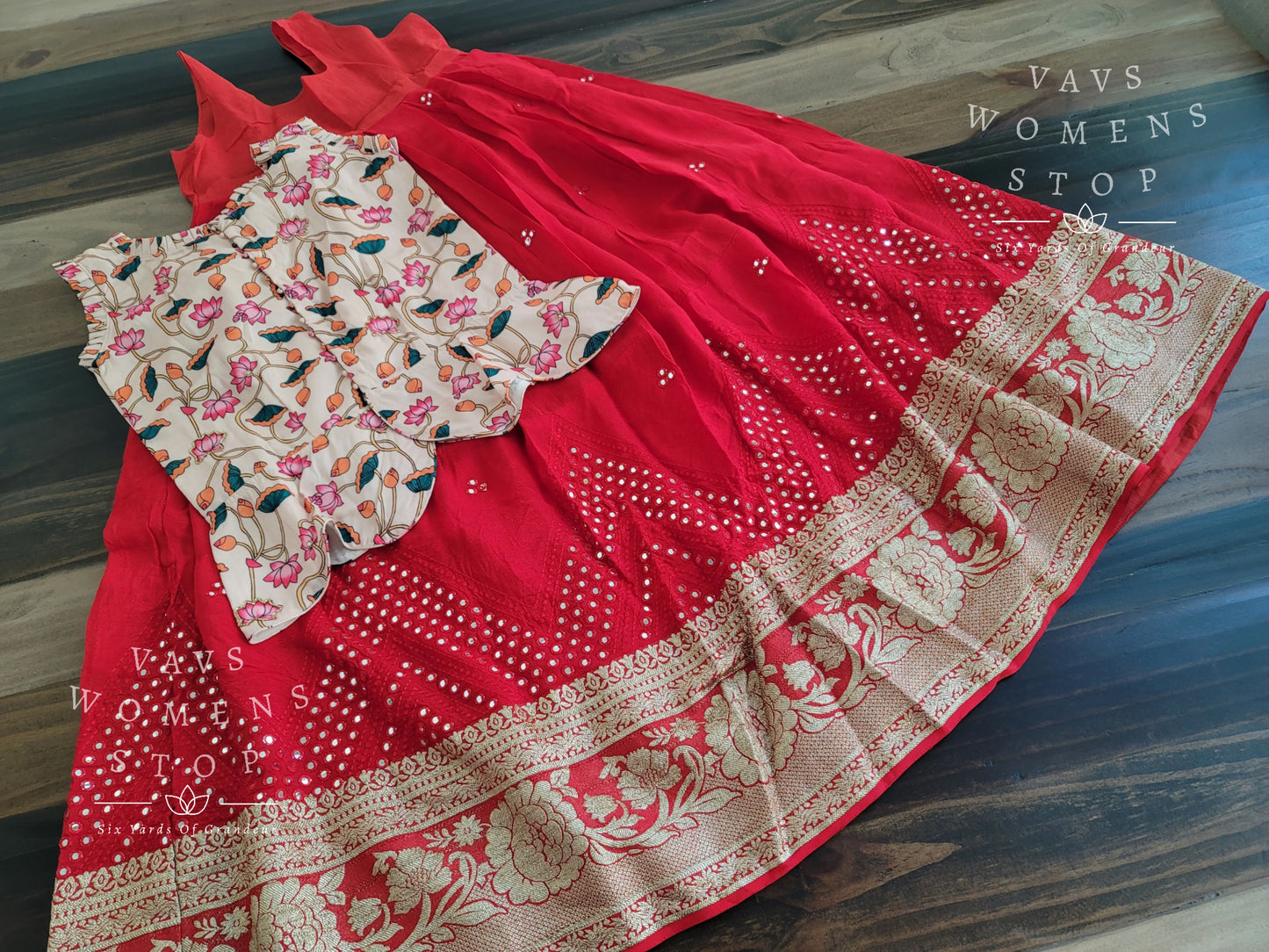 Foil Mirror Georgette Lehenga Kalamkari Croptop Blouse