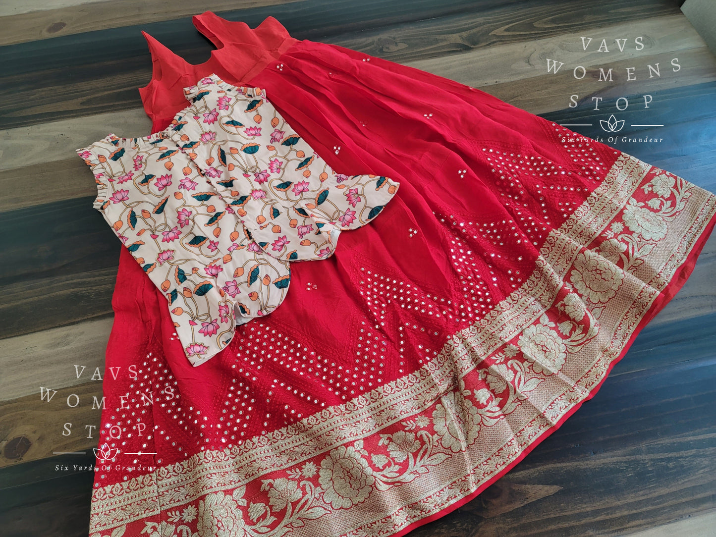 Foil Mirror Georgette Lehenga Kalamkari Croptop Blouse