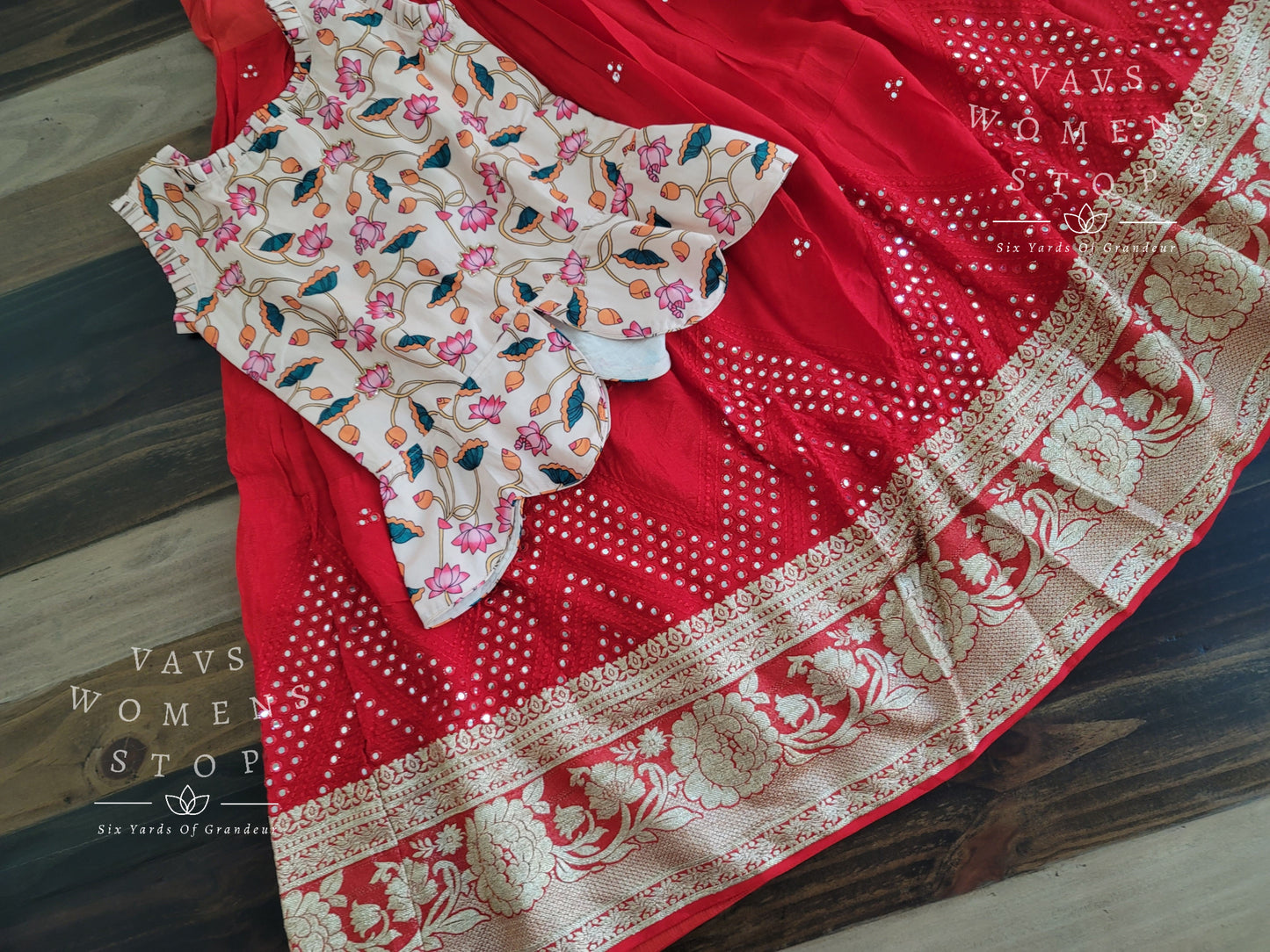 Foil Mirror Georgette Lehenga Kalamkari Croptop Blouse