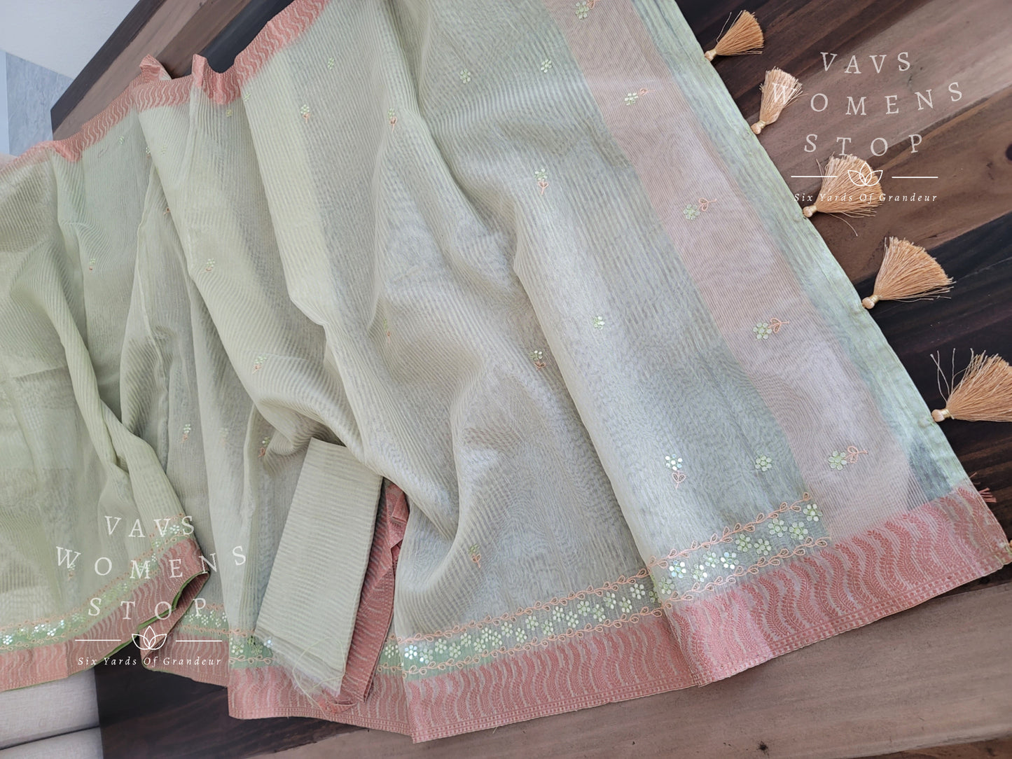 Linen Cotton Tissue Embroidery Saree