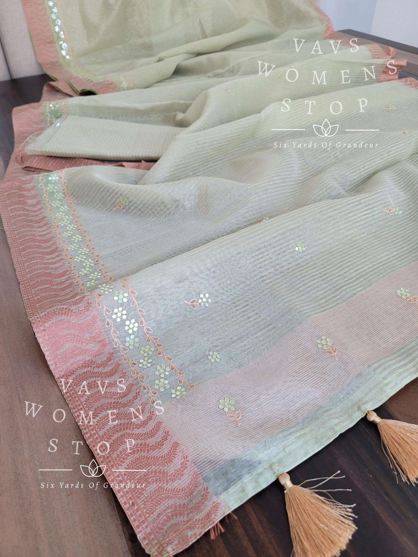 Linen Cotton Tissue Embroidery Saree