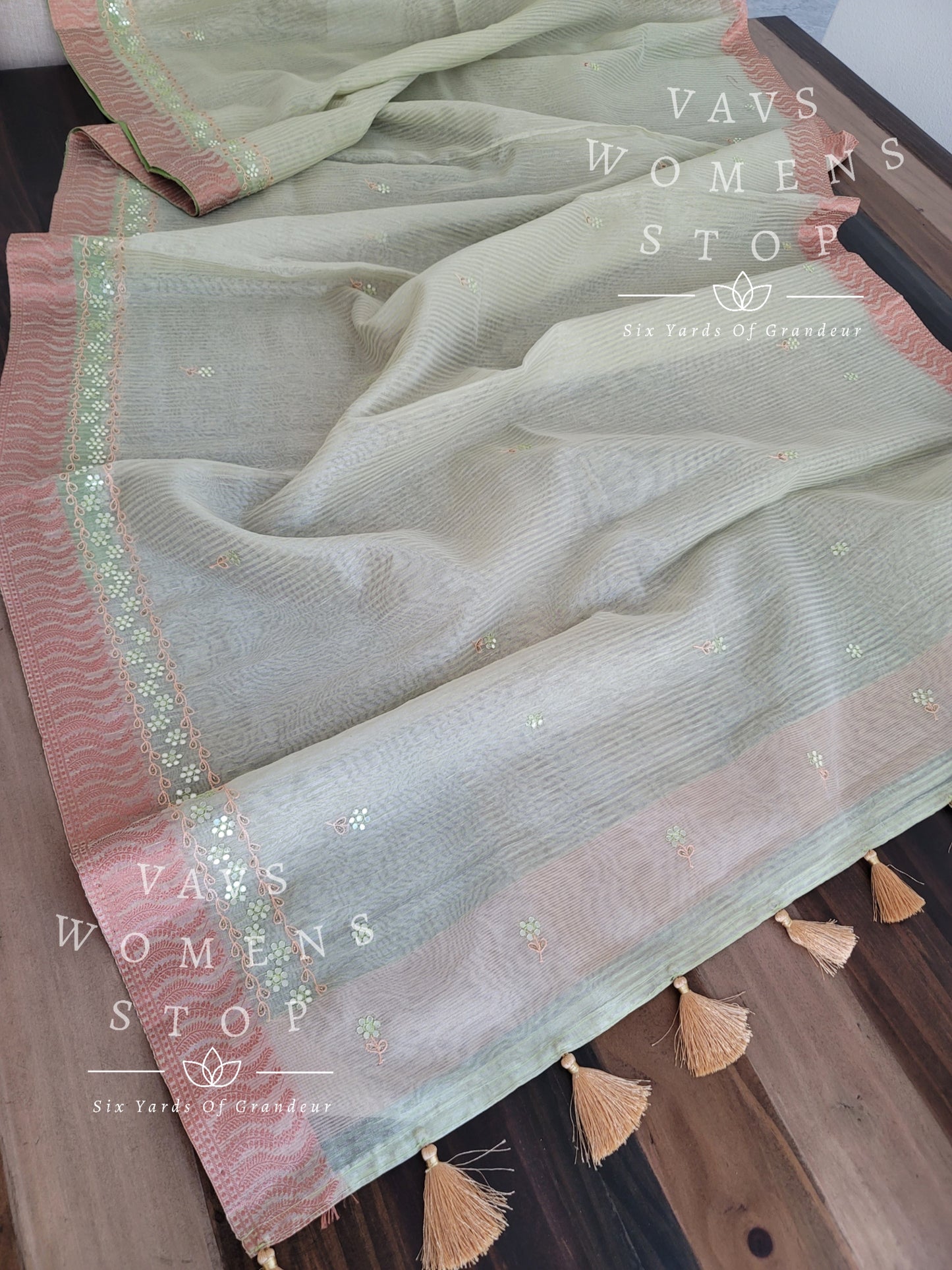 Linen Cotton Tissue Embroidery Saree