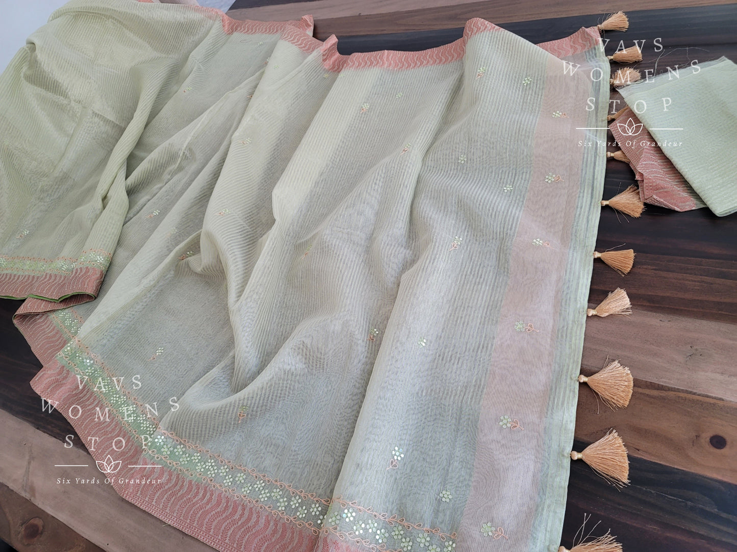 Linen Cotton Tissue Embroidery Saree