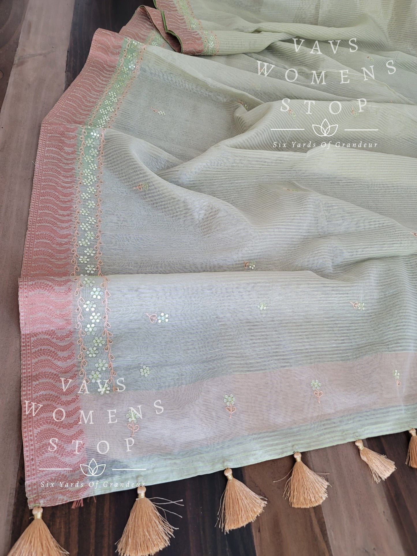 Linen Cotton Tissue Embroidery Saree - Organza Blouse