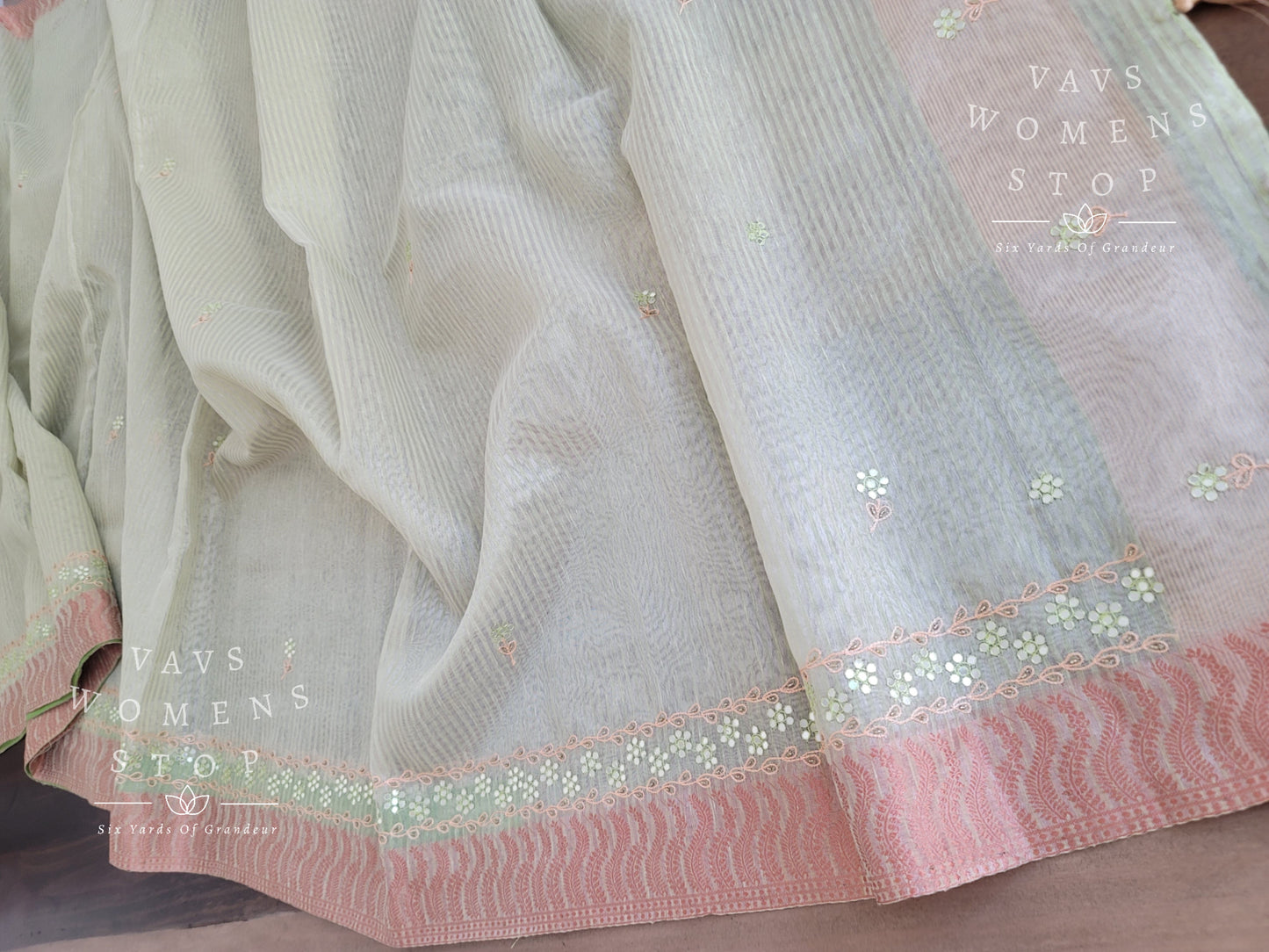 Linen Cotton Tissue Embroidery Saree