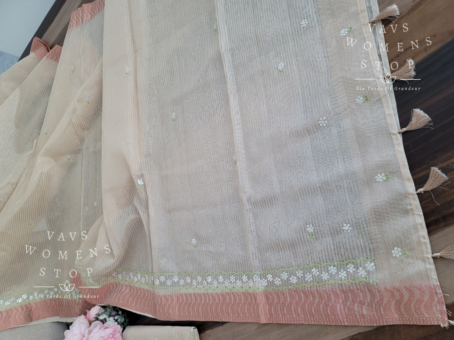 Linen Cotton Tissue Embroidery Saree