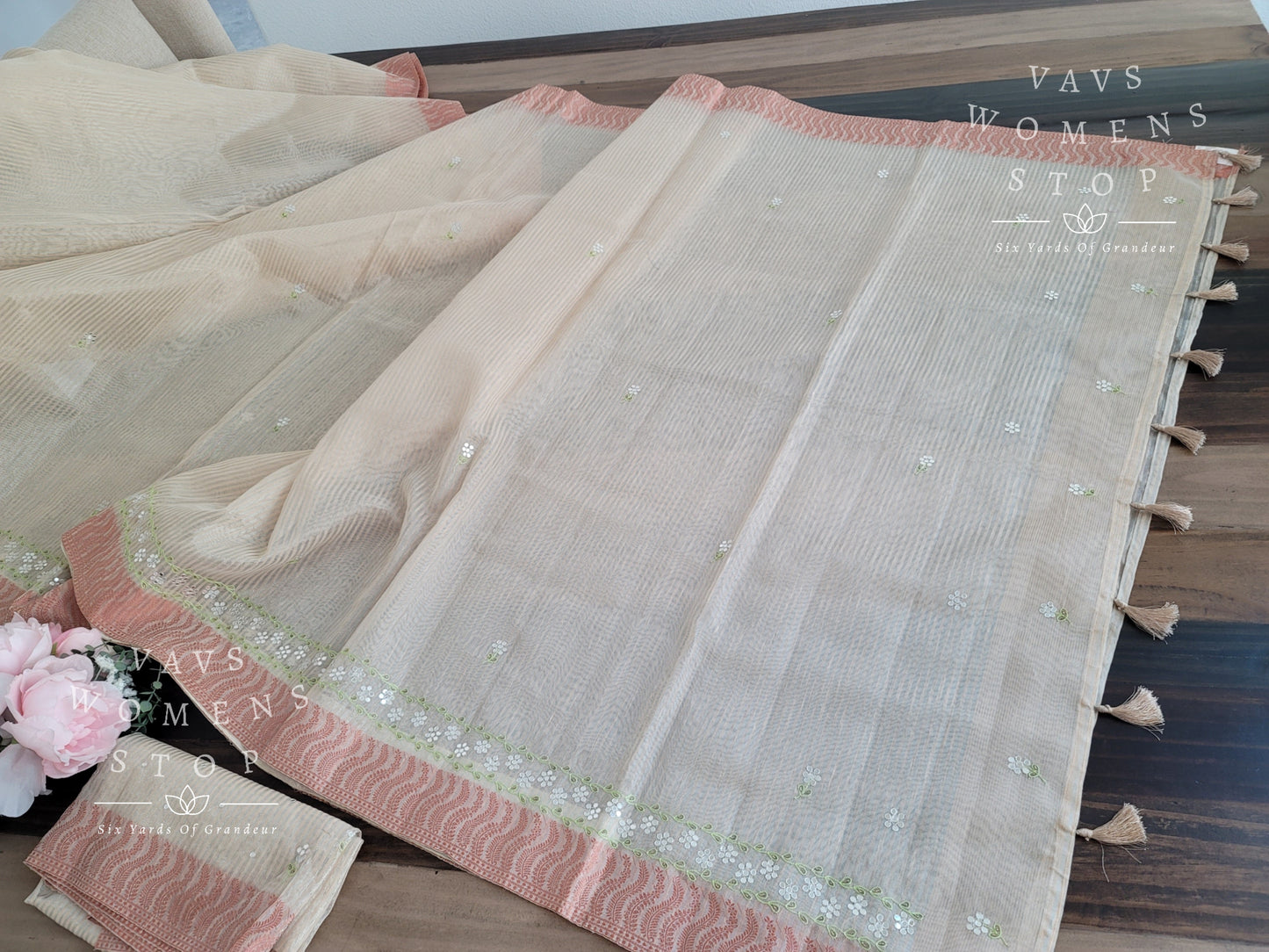 Linen Cotton Tissue Embroidery Saree